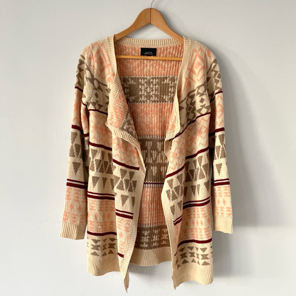 Active Southwestern Aztec Knit Open Cardigan